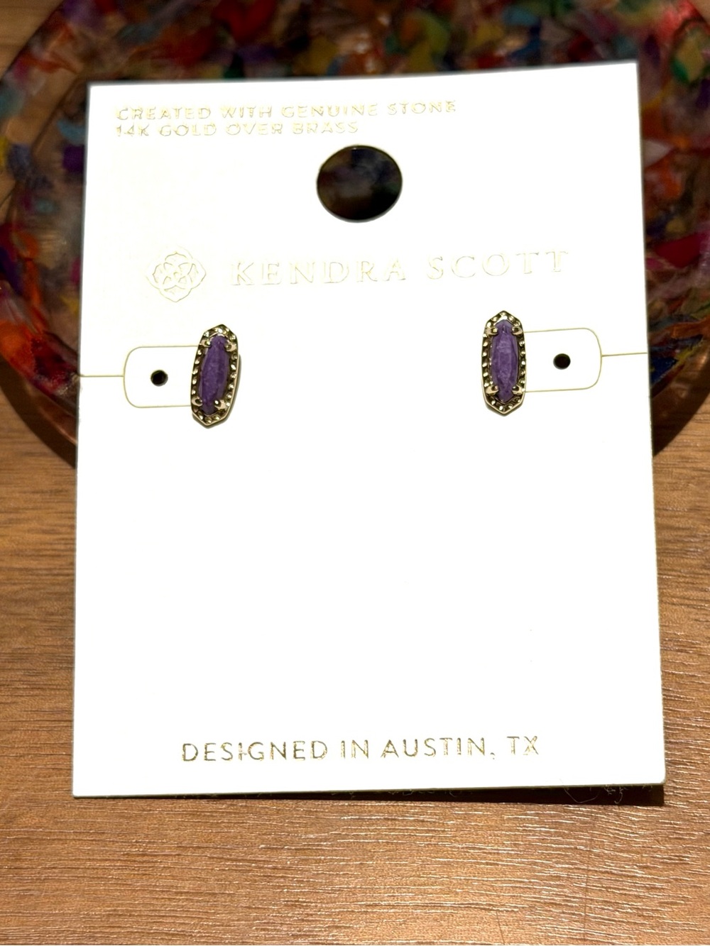 Kendra Scott Gold Stud Earrings with Purple Stone